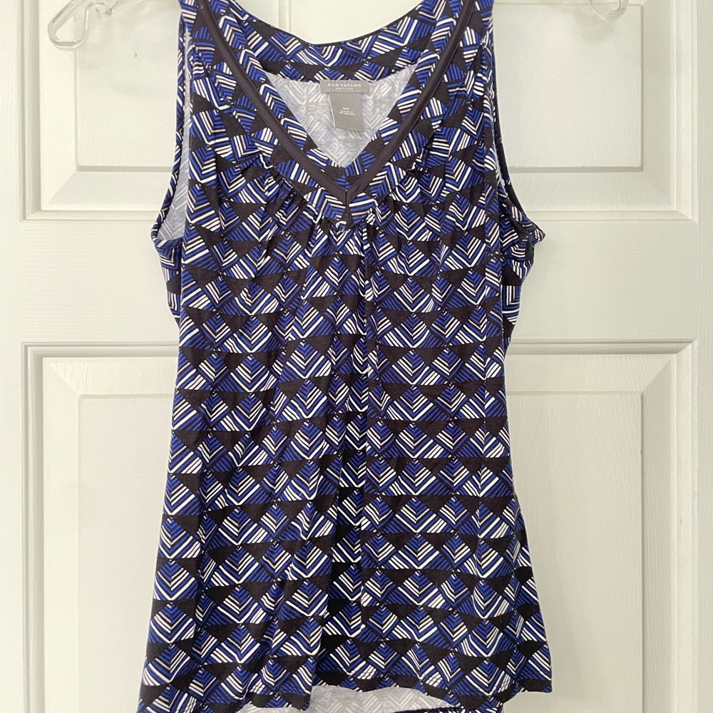Ann Taylor Blue Pleated Buttoned Tank Top